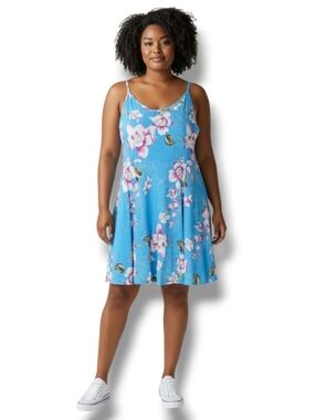 Jouica Women’s Blue Floral Spaghetti Strap Swing Dress 2XL
